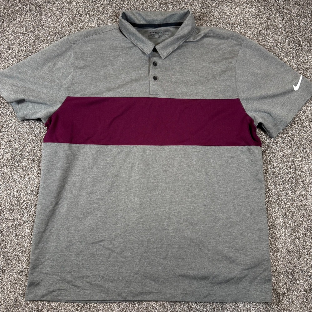Nike Golf‎ Dri-FIT Polo Shirt Mens Extra Large XL Gray Maroon - Picture 2 of 9